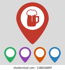 Map pointer with beer icon gray background. Vector illustration