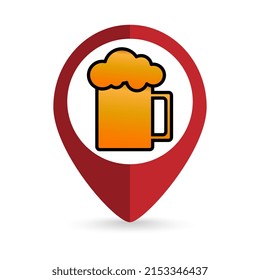 Map pointer with beer sign. Vector illustration.