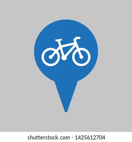 Map pointer with bicycle icon.