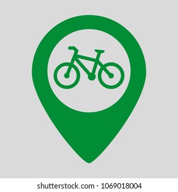 Map pointer with bicycle icon. Vector illustration