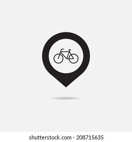 Map pointer with bicycle icon. Vector illustration