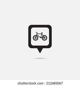 Map pointer with bicycle icon. Vector illustration