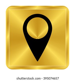 Map pointer - black vector icon;  gold button