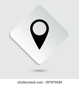 Map pointer - black vector icon  on a paper button