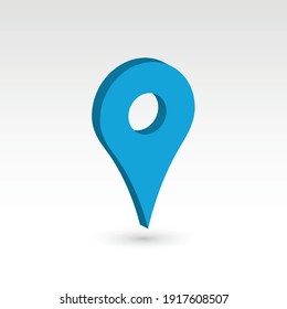 Map pointer - blue 3D vector object with dropped shadow. Location mark.