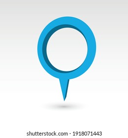 Map pointer - blue 3D vector object with dropped shadow. Location mark.