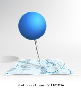 map pointer. blue ball map pointer on map .vector illustration