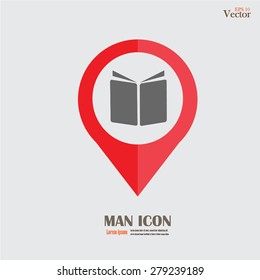 Map pointer with book icon.book icon.vector illustration.