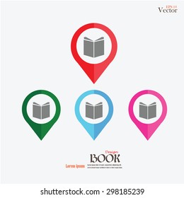 Map Pointer With Book Icon.book Icon.vector Illustration.