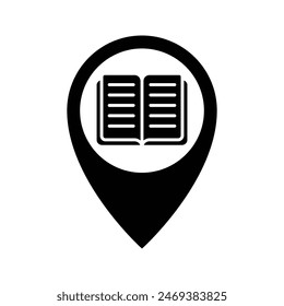 puntero de mapa con un libro, icono de ubicación de Biblioteca Vector