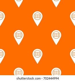 Map pointer with book pattern repeat seamless in orange color for any design. Vector geometric illustration