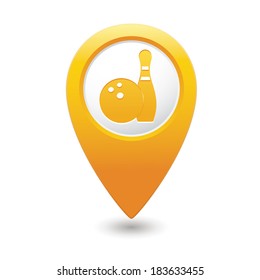 Map pointer with bowling icon. Vector illustration