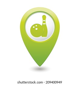 Map pointer with bowling icon. Vector illustration