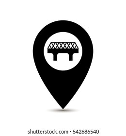 Map pointer with bridge icon. Vector illustration