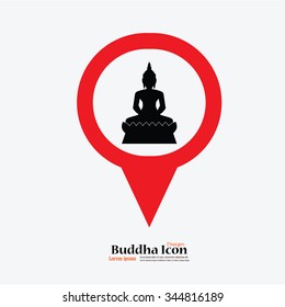 map pointer with Buddha icon. vector illustration