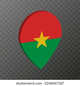 Mapa el puntero con la bandera de Burkina Faso. Ilustración vectorial.