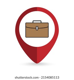 Map pointer with Business bag Icon. Vector illustration.