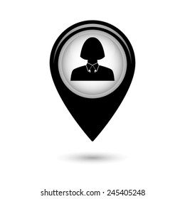 Map pointer with Business woman avatar profile icon