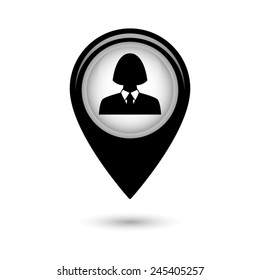 Map pointer with Business woman avatar profile icon