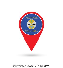 Map pointer with Calabria Flag. Region of Italy. Vector illustration.