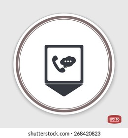 Map pointer. Call button. Phone with dialog icon. Handset icon. Flat design style. Made vector illustration. 