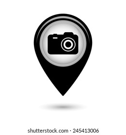 Map pointer with camera icon