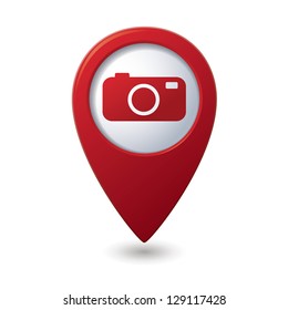 Map pointer with camera icon. Vector illustration
