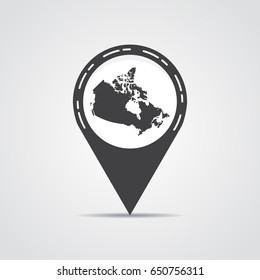 Map pointer with Canada map on a gray background. Vector illustration