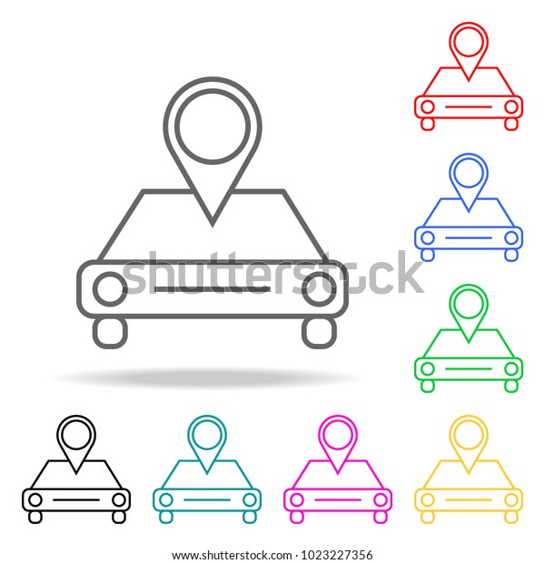 Map pointer with car colored icons. Element of\
logistic multi colored icon for mobile concept and web apps. Thin\
line icon for website design and development, app development on\
white background