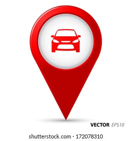 Map pointer with car icon.