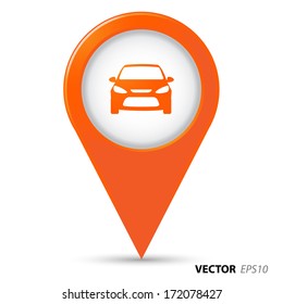 Map Pointer With Car Icon.