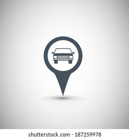 Map pointer with car icon.