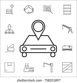 Map pointer with car icon. Set of Logistic icons. Premium quality graphic design. Signs, outline symbols collection, simple thin line icon for websites, web design, mobile app icon on white background