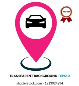 Map pointer with car icon. Vector illustration