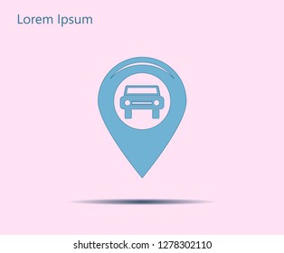 Map pointer with car icon. Vector illustration