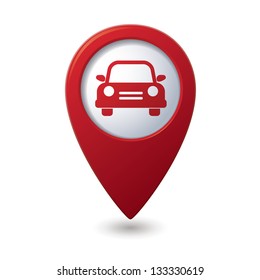 Map Pointer With Car Icon. Vector Illustration