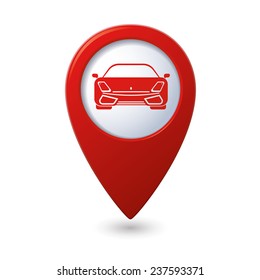 Map pointer with car icon. Vector illustration