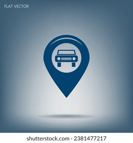 Map pointer with car icon. Vector illustration