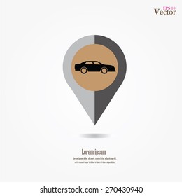 Map pointer with car icon. Vector illustration.