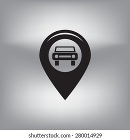 Map pointer with car icon. Vector illustration