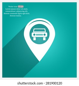 Map pointer with car icon. Vector illustration