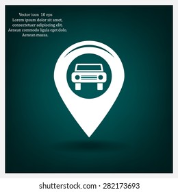 Map pointer with car icon. Vector illustration