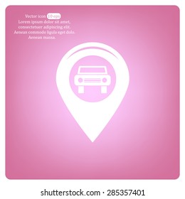 Map pointer with car icon. Vector illustration