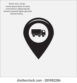 Map pointer with car icon. Vector illustration