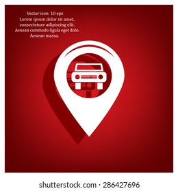 Map pointer with car icon. Vector illustration