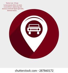 Map pointer with car icon. Vector illustration