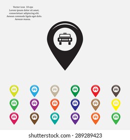 Map pointer with car icon. Vector illustration