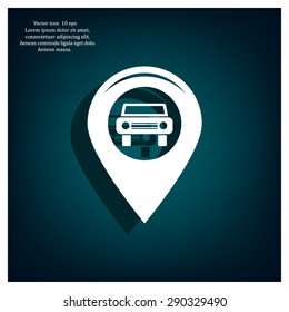 Map pointer with car icon. Vector illustration