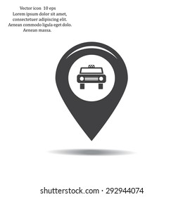 Map pointer with car icon. Vector illustration