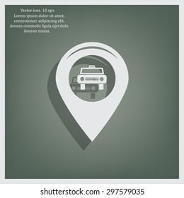 Map pointer with car icon. Vector illustration